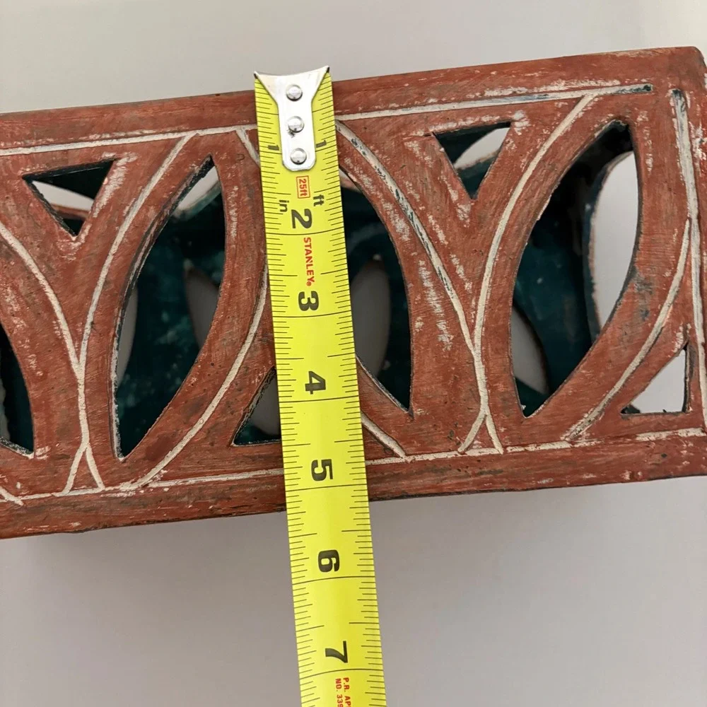 Terracotta Geometric‎ Lattice Candle Lanterns Pair Rustic Teal Interior 10.5in